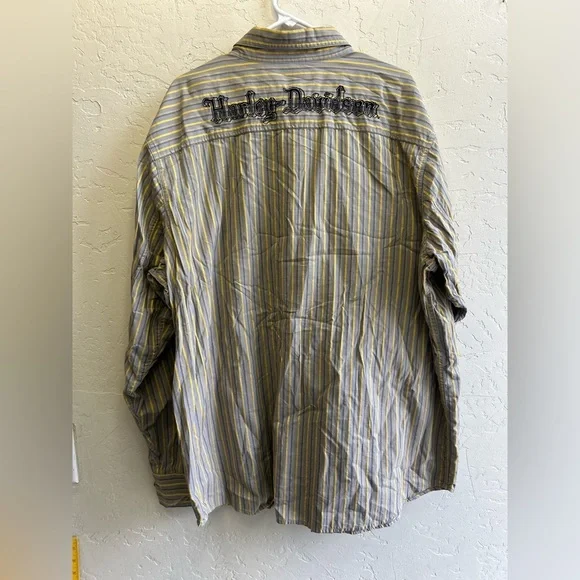 Harley Davidson y2k style embroidered striped casual button down 2XL. Bikercore - Picture 3 of 8